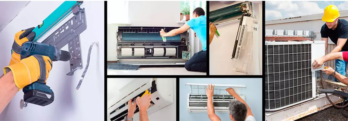 Photo of service engineers installing and clearing air conditioner